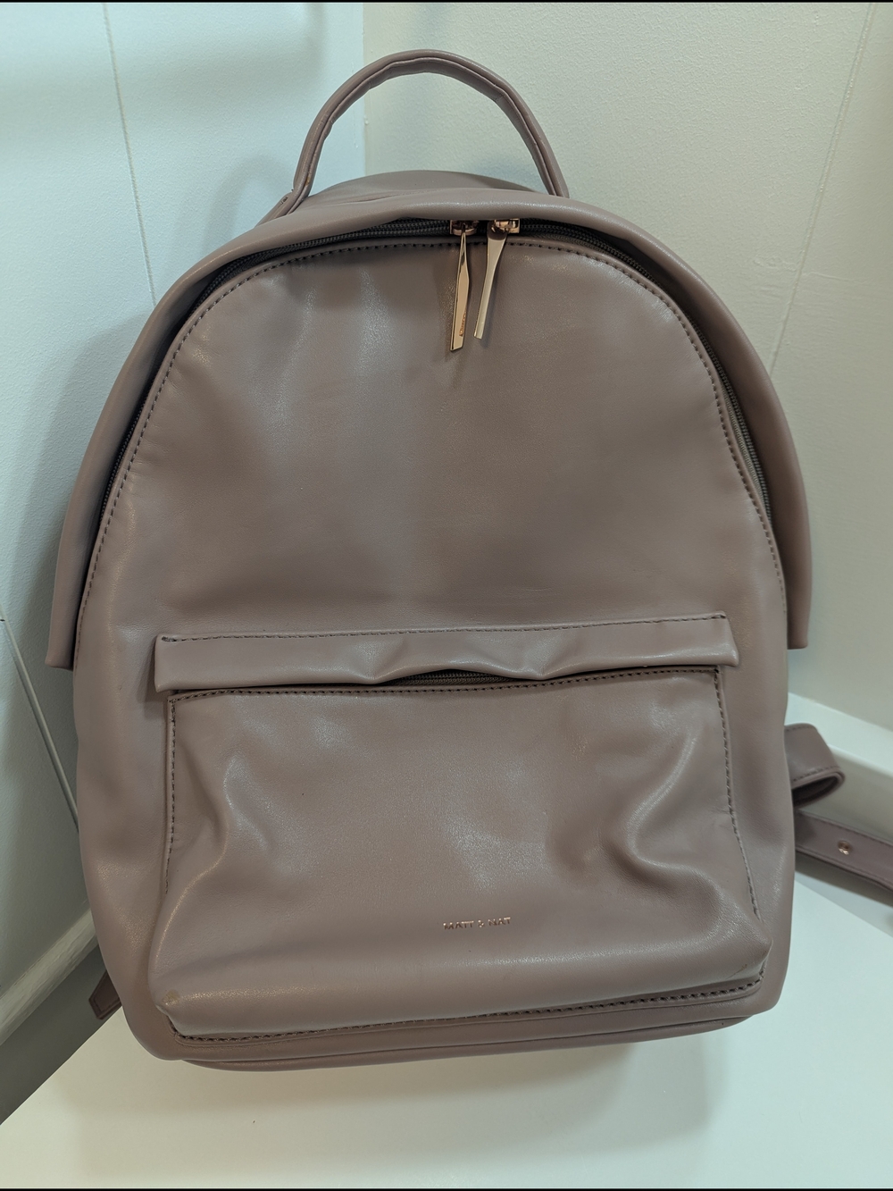 Taupe Backpack with Gold Zippers